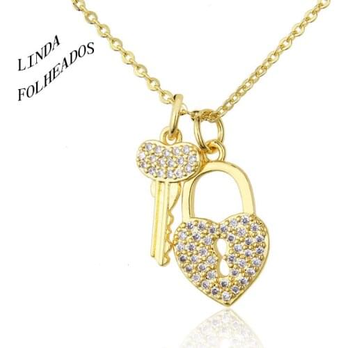 New Design Of Copper Womens Fashion Style Of Sell Like Hot Cakes Zircon Drill Lock Pendant Necklace With Key Jewelry Present