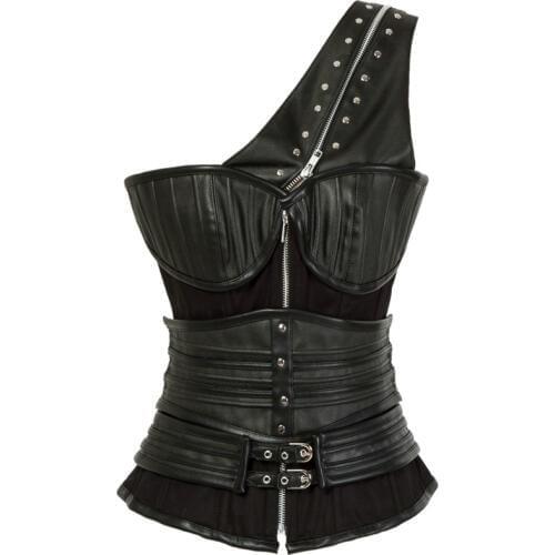 Steampunk Gothic Clothing Women Black Leather Sexy Plus Size Overbust Steel Boned Corset Waist slimming Corsets And Bustiers