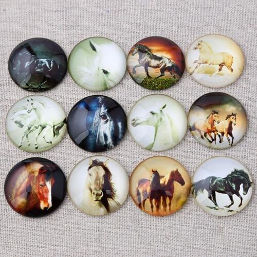 Onwear mix horse photo round dome glass cabochons 20mm 25mm 30mm diy flat back handmade jewelry findings for pendants necklace