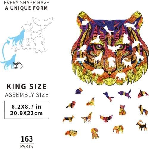 2021 new childrens educational tiger puzzle 3D wooden adult puzzle wooden DIY crafts animal shape Christmas gift wooden puzzle