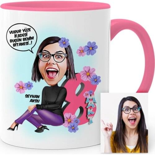 Personalized Custom Women Day Theme Cartoon Pink Mug Cup-2