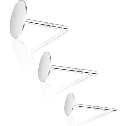 4/6/8mm 925 Sterling Silver Findings Stud Earring Blank Base Fit Cabochon Cameo Settings Ear Post Earring For DIY Jewelry Making