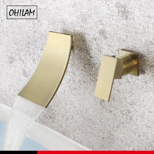 Modern Design Wall Mounted Brushed Gold High Quality Bathroom Sink Faucet Single Handle Basin Mixer Taps