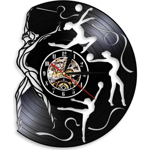 Sports Gymnastics Wall Clock Rhythmic Gymnastics Grosgrain Ribbon Vinyl Wall Clock With LED Night Light Cool Girl Room Decor