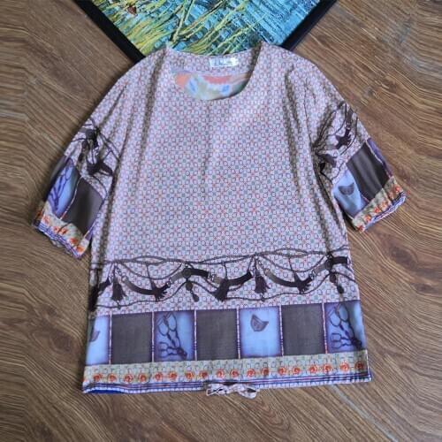 VERDEJULIA Casual Loose Style Tees Summer Ethnic Runway Fashion Dots Flower Print Holiday XXL XXXL Plus Size T-Shirts Women