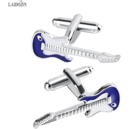 LAIDOJIN Classic Blue&White Guitar Cufflinks for Mens Shirt Cuff buttons LuxuryJjewelry Men Accessories Valentines day Gift