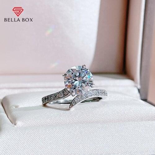 Bella Box Classic 925 Sterling Silver Women Ring With Round Created Moissanite Gemstones Adjust Female Silver Fine Jewelry Gift