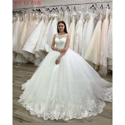 Princess Vestido De Novia Lace Applique Ball Gown Wedding Dress 2020 Arabic Vintage Plus Size Sequined White Puffy Tulle Bridal