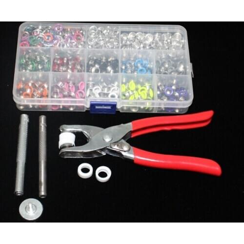 1pc Plier+1set Eyelets Tool+100pcs10 Mix Colors 9.5mm Prong Metal Buttons Fasteners Press Studs Poppers +200pcs 5mm Eyelets