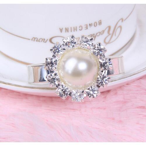 10pcs Round Pearl with Crystals Beaded Napkin Ring Serviette Buckle Holder For Wedding Party Banquet Dinner Decoration