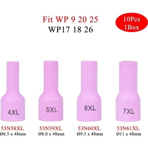 10PCs Per Box 48mm 53N58XL 53N59XL 53N60XL 53N61XL Alumina Nozzles For TIG WP9/17/18/20/25/26 Welding Torch Accessories