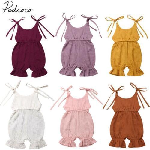 2019 Brand New Toddler Newborn Kids Baby Girls Clothes Kids Cotton Romper Solid Jumpsuit Outfits Strap Sleeveless Sunsuit 0-4T