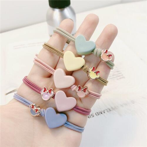 300pcs/lot DIY Simple Acrylic Loving Heart Rubber Bands Bowknot Ponytail Hair Bands Styling Tools Accessories HA1571