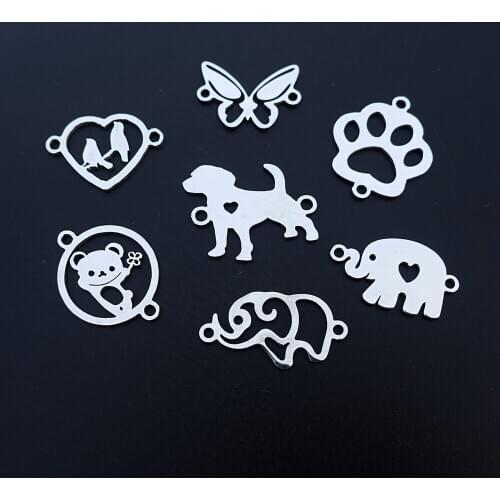 Diy Jewelry Component Stainless Steel Connectors Dog Bear Paw Elephant Butterfly Birds Findings 5pcs lot