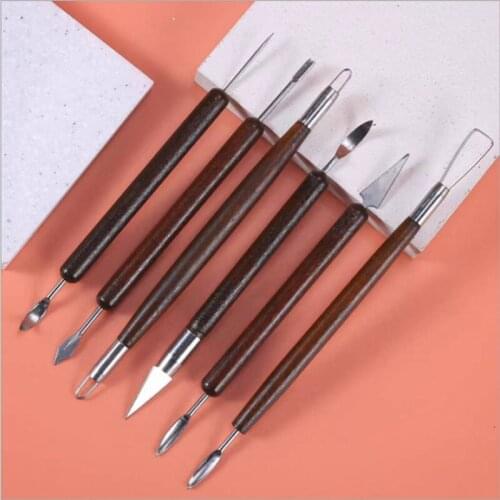 6PCS sculpting Tools Wood Handle Set Wax Carving Sculpt Smoothing Polymer Shapers Pottery Ceramic Tool sculptey clay pottery