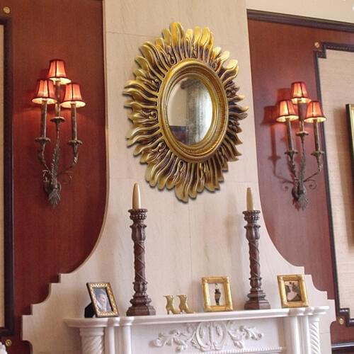 American Resin Sun Decoration Mirror Wall Hanging Pendant Home Livingroom Wall Mural Ornaments Hotel Porch Wall Sticker Crafts