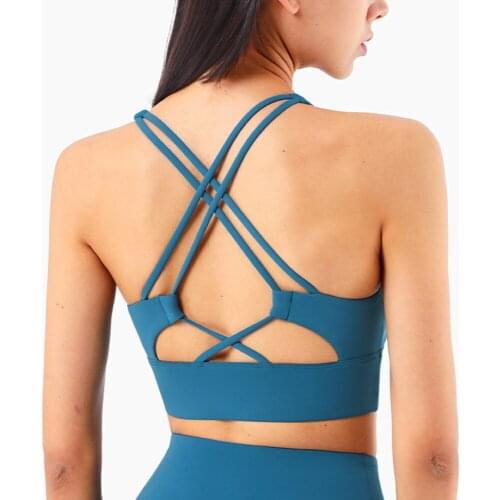 Naked-feel Push-up Yoga Blouse Women Fabric Sports Bra Sexy Double Cross Back Gym Underwear Female Breathable Crop Top