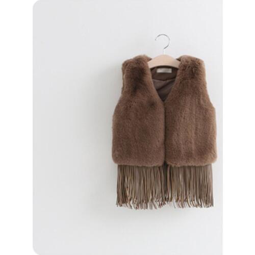 Kids Girls Artificial Fur Vest Coats Winter Warm Waistcoat Children Sleeveless Jacket Tassel Outerwear Clothing For 1-7 Years