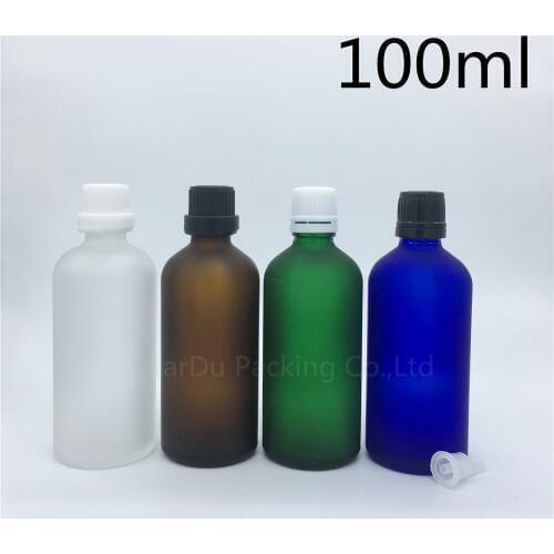 Travel bottle 100ml Green blue amber transparent frosted Glass Bottle, Vials Essential Oil Bottle with tamper evident cap 100pcs