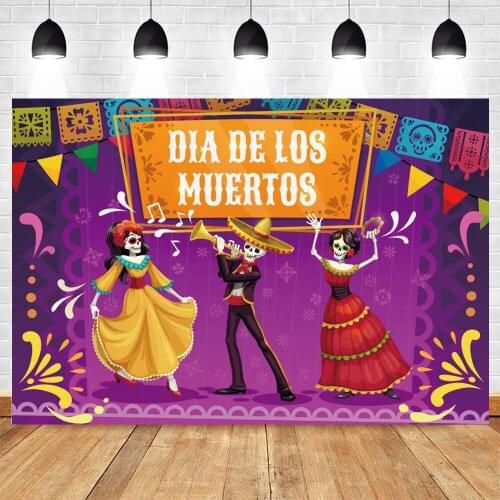 Yeele Day of the Dead Background Dancing Skull Bunting Purple Backdrop Baby Photographic Photography Photo Studio Photophone