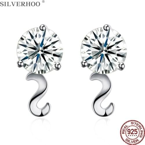 SILVERHOO 925 Sterling Silver Letter S Small Earrings For Women Round Clear Cubic Zirconia Stud Earring Trendy Silver Jewelry