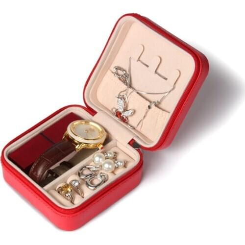 Hot selling jewelry box jewelry storage box display travel jewelry box earring rack PU leather portable storage zipper