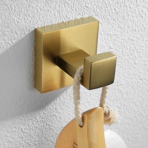 Sstainless Steel Robe Hook Brushed Gold Bathroom Wall Hanging Coat Hooks Single Hook Bathroom Accessories Hardware Set