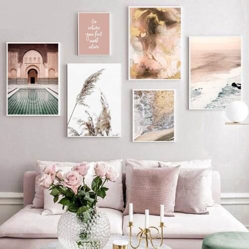 Natural landscape Wall Art Print Nordic Marbling Poster Pink Beach DIY 5D Diamond Painting Living Room Decoration Picture