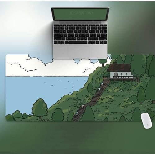 90x40cm 35.43x15.74 Inch Super Large Size Cute High Definition Cartoon Mountain and Sea Pattern Table Mat Non-slip Mouse Pad