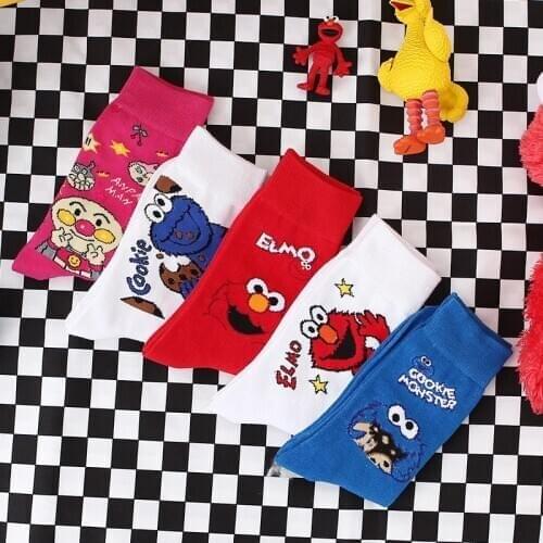 Sesame Street Cartoon Cosplay Socks Pink White Elmo Cookie Monster Novelty Funny Cute Women Socks Autumn Winter Cotton Socks