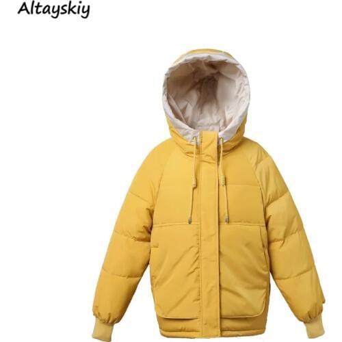 Short Style Parkas Women Ulzzang Patchwork New Winter Cotton Thick Loose Pocket Female Parka Hooded Big Size Basic Woman Outwear