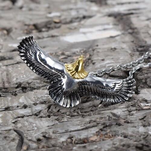 FLYING EAGLE PENDANT With Necklace•Flying Hawk with Spread Feather Wings Talisman •Eagle Jewelry Men Viking Bird Necklace LO3K79