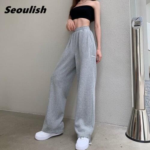 Casual Womens Sweatpants High Waist Loose Straight Grey Joggers Trousers Streetwear Female Cargo Pants Pockets 2021 New Spring