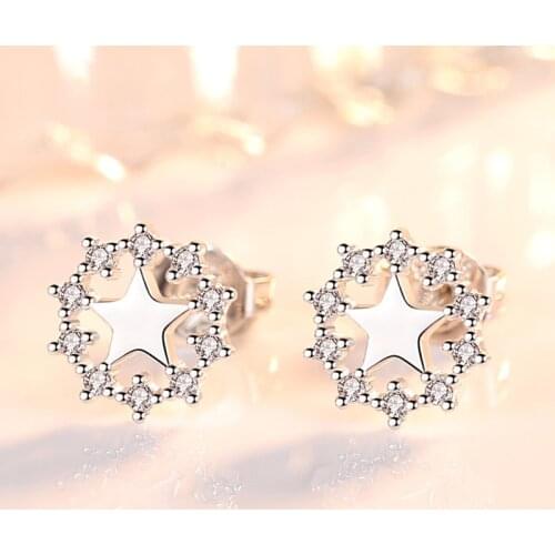 Simple Korean top quality Hollow Shiny CZ Zircon Star Stud Earrings for Women Girls Jewelry pendientes oorbellen brincos