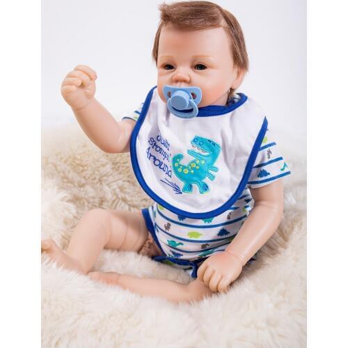 2018 rooted Hair Reborn Babies Boy Realistic soft Silicone Vinyl Baby Dolls with Rompers Real Life Bebe Toddler Doll Reborns