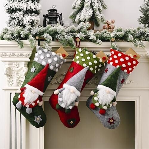 Merry Christmas Stocking Sack Xmas Gift Candy Bag Christmas Decorations for Home New Year Sock Christmas Tree Decor