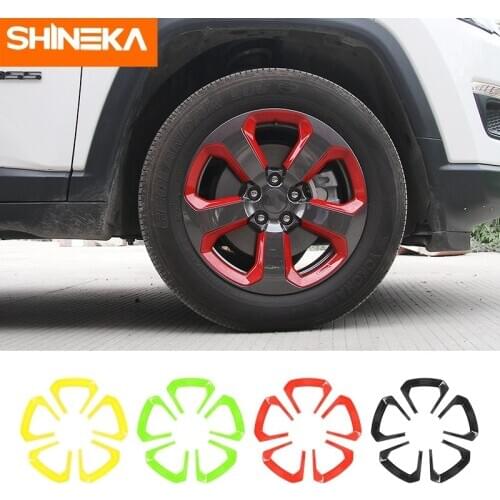 SHINEKA Car Exterior Styling Wheel Hub Decoration Cover Frame Trim ABS Accessories Fit for Jeep Compass 2017 2018 2019 2020