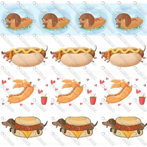 Cute Sausage Dog Cartoon 1-1/2" Printed Lanyard/Grosgrain/Satin Design Customized Ribbon for Bow DIY Hair Craft Supplies Sewing
