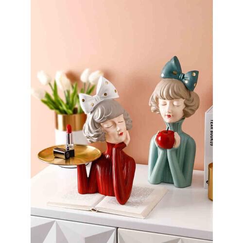 Modern girl fruit plate decoration ornaments light luxury home accessories living room coffee table entrance key storage T2