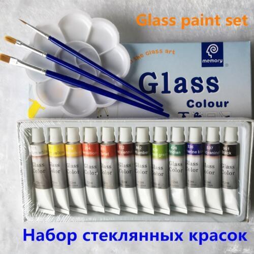 Glass Paint Color Acrylic Paint Hand Painted Pigments 12 Colors 12ML Color Set Free For Brush And Paint Tray