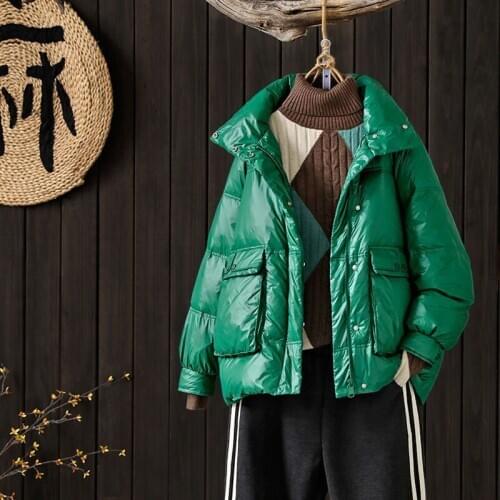 Winter Arts Style Women Stand Collar Loose White Duck Down Jacket All-matched Casual Thicken Warm Double Pocket Short Coat M259