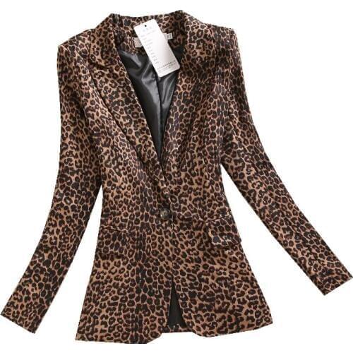 B Women Leopard Print Suit Jacket Female One Button Outerwear casual Long Sleeve coat Plus Size XS-3XL
