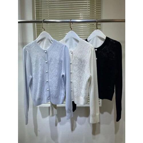 Cashmere Knit Cardigan Sweaters Woman Full Sleeve Single Breasted Loose Floral Embroidery High Street 2021 Spring