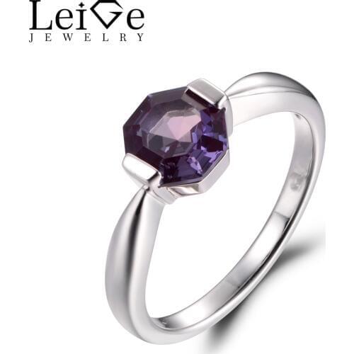 Leige Jewelry Lab Created Alexandrite Gem 925 Sterling Silver June Birthstone Octagon Cut Party Solitaire Ring For Woman