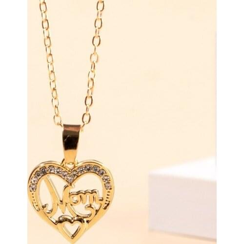 2021 Love Mom Gift Great Mama Zircon Heart Pendant Necklace Gold Color Jewelry Mother Day Gift for Mother MUM Letter Dropship