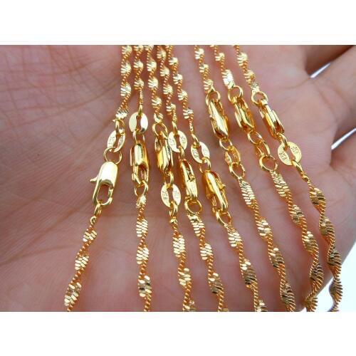 5PCS Fashion Jewelry 20" Gold Filled Double Water Wave Necklace Chain Womens Necklace Lobster Clasp Wedding Party Gift