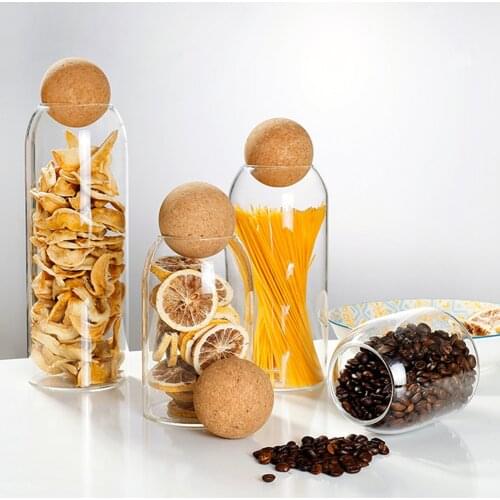 500-1600ml High borosilicate kits Kitchen transparent Storage Bottle Bean Sugar Cork Stopper Glass Jars tank sealed tea Cans