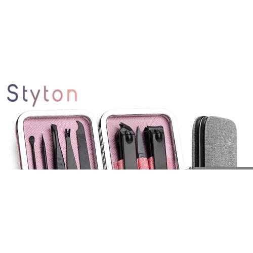 STYTON 8pcs Nail Clipper Portable Stainless Steel Nail File Tweezers Clippers Set Professional Scissors With Box Manicure Cutter