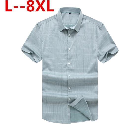 8XL 6XL 5XL 4XL Summer Pinted New Mens Fashion Casual Shirts Short Sleeve Dress Shirt Geometri social mens Slim Fit Plaid Shirt
