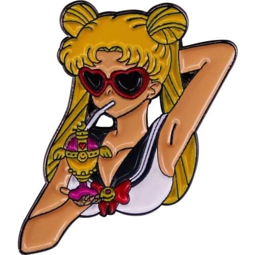 Anime Lovers Accessories Sailor Girl Sunglasses Tsukino Usagi Cute Cartoon Metal Enamel Lapel Clothes Coats Bag Badge Brooch Pin